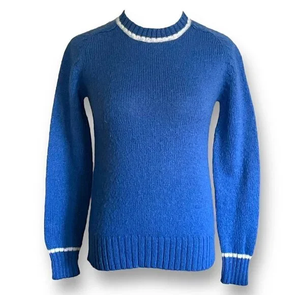 Scholastik Sportswear Womens Vintage 1970s Sweater Sz S Blue White Wool Crewneck - Picture 3 of 8